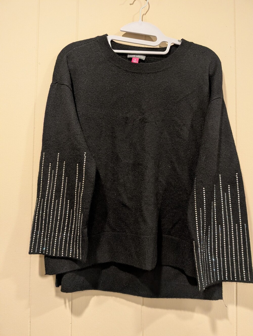 Vince Camuto Black Crystal Embellished Sleeve Crewneck Sweater - NWT, XS
